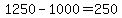 1250+-+1000+=+250
