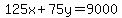 125x%2B75y=9000