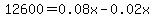 12600=0.08x-0.02x