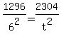 1296%2F6%5E2=2304%2Ft%5E2