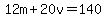 12m%2B20v+=+140