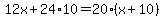 12x%2B24%2A10=20%28x%2B10%29