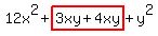 12x%5E2%2Bhighlight%283xy%2B4xy%29%2By%5E2