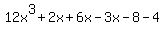 12x%5E3%2B2x%2B6x-3x-8-4