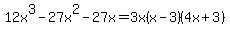 12x%5E3-27x%5E2-27x=3x%28x-3%29%284x%2B3%29