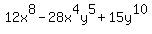 12x%5E8-28x%5E4y%5E5%2B15y%5E10