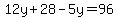 12y%2B+28-5y+=+96