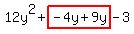 12y%5E2%2Bhighlight%28-4y%2B9y%29-3
