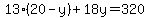 13%2820-y%29%2B18y=320