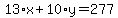 13%2Ax%2B10%2Ay=277