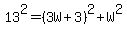 13%5E2=%283W%2B3%29%5E2%2BW%5E2