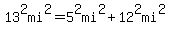 13%5E2mi%5E2=5%5E2mi%5E2%2B12%5E2mi%5E2