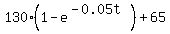 130%281-e%5E%28-0.05t%29+%29+%2B65
