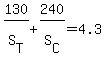 130%2FS%5BT%5D+%2B+240%2FS%5BC%5D+=+4.3