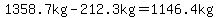 1358.7kg-212.3kg=1146.4kg