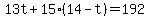 13t%2B15%2814-t%29=192