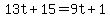 13t%2B15+=+9t%2B1