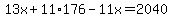 13x%2B11%2A176-11x=2040