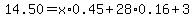 14.50=x%2A0.45%2B28%2A0.16%2B3.00