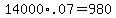 14000%2A.07=980