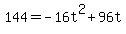 144=-16t%5E2%2B96t