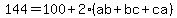 144=100%2B2%28ab%2Bbc%2Bca%29