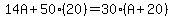14A%2B50%2820%29=30%28A%2B20%29