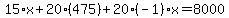 15%2Ax%2B20%2A%28475%29%2B20%28-1%29x=8000
