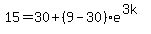 15=30%2B%289-30%29e%5E%283k%29
