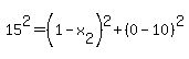 15%5E2=%281-x%5B2%5D%29%5E2%2B%280-10%29%5E2