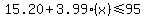 15.20%2B3.99%28x%29%3C=95.00