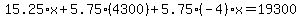 15.25%2Ax%2B5.75%2A%284300%29%2B5.75%28-4%29x=19300