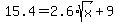 15.4+=+2.6%2Asqrt%28x%29+%2B+9