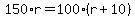 150%2Ar+=+100%2A%28r%2B10%29