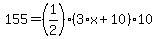 155=%281%2F2%29%2A%283%2Ax%2B10%29%2A10