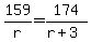 159%2Fr+=+174%2F%28r%2B3%29