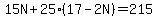 15N%2B25%2817-2N%29=215