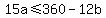 15a+%3C=+360+-+12b