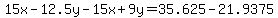 15x-12.5y-15x%2B9y=35.625-21.9375