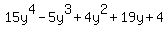 15y%5E4-5y%5E3%2B4y%5E2%2B19y%2B4