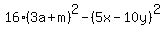16%283a%2Bm%29%5E2+-+%285x-10y%29%5E2