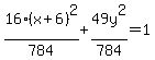 16%28x%2B6%29%5E2%2F784%2B49y%5E2%2F784+=+1