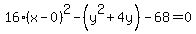 16%28x-0%29%5E2-%28y%5E2%2B4y%29-68=0
