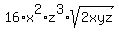 16%2Ax%5E2%2Az%5E3%2Asqrt%282xyz%29