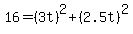 16=%283t%29%5E2%2B%282.5t%29%5E2