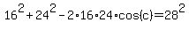 16%5E2%2B24%5E2-2%2A16%2A24%2Acos%28c%29=28%5E2