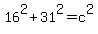16%5E2+%2B+31%5E2+=+c%5E2