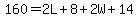 160=2L%2B8%2B2W%2B14