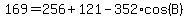 169=256%2B121-352%2Acos%28B%29