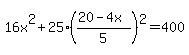 16x%5E2+%2B+25%28%2820-4x%29%2F5%29%5E2+=+400